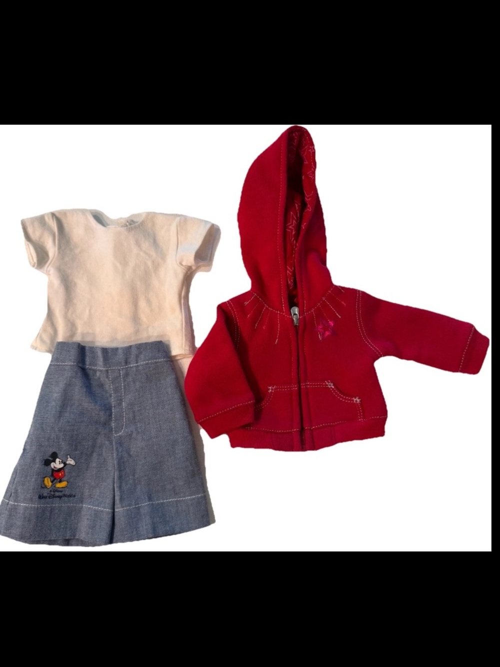 RARE American Girl Silver Stitch Red Star Hoodie,White Top & Mickey Mouse Capris